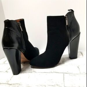 Womens HALOGEN Black Leather / Suede Short Booties